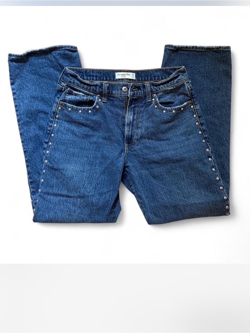 Abercrombie & Fitch Dark Blue Straight Leg Jeans with Silver Studs